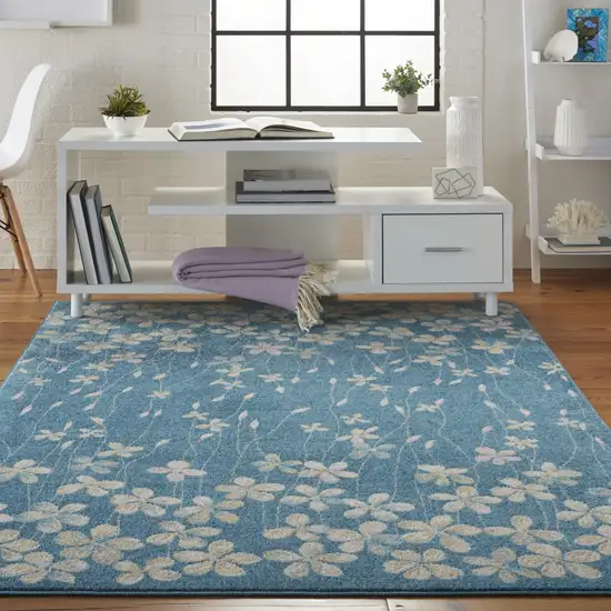 Turquoise and Cream Floral Area Rug Photo 9