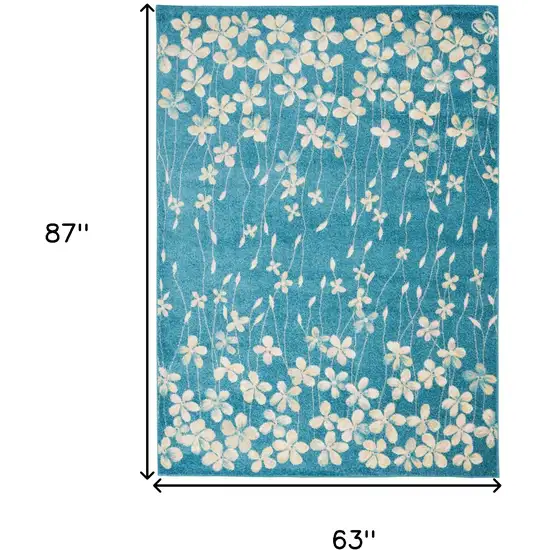 Turquoise and Cream Floral Area Rug Photo 3