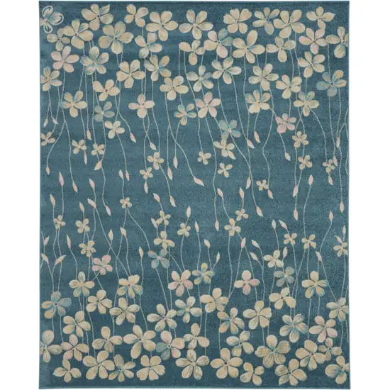 Turquoise and Cream Floral Area Rug Photo 2