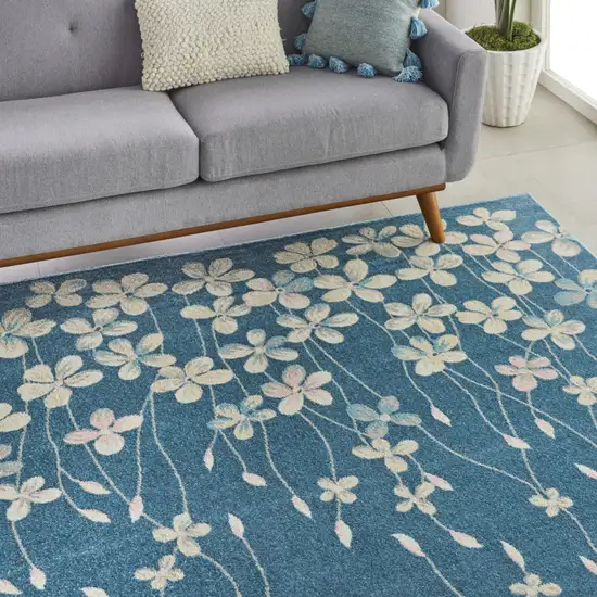 Turquoise and Cream Floral Area Rug Photo 9