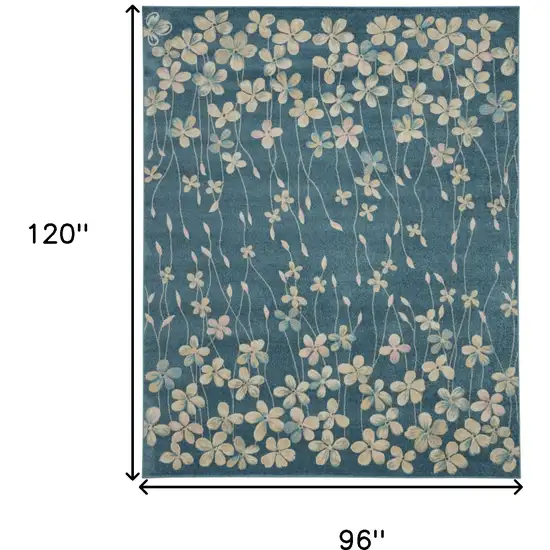 Turquoise and Cream Floral Area Rug Photo 3