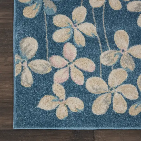 Turquoise and Cream Floral Area Rug Photo 4