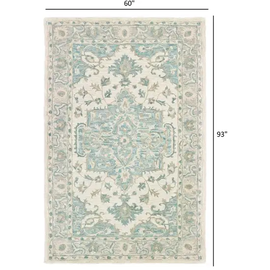 Turquoise and Cream Medallion Area Rug Photo 7