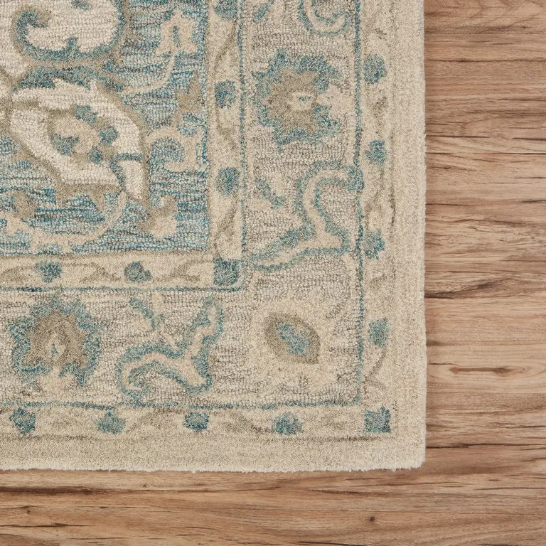 Turquoise and Cream Medallion Area Rug Photo 5