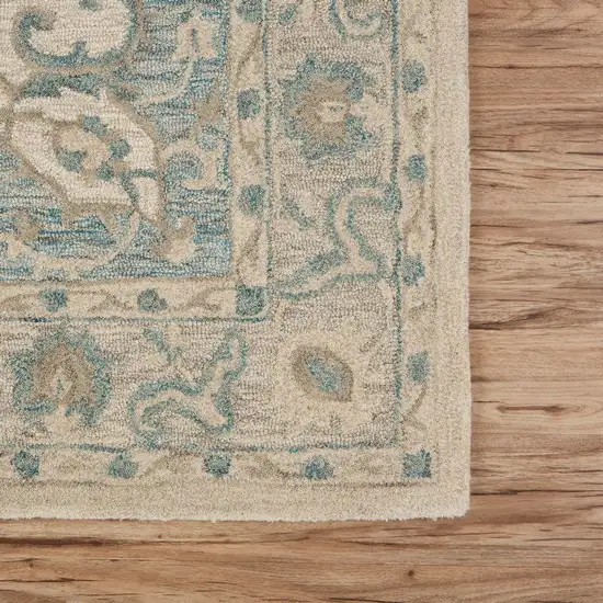 Turquoise and Cream Medallion Area Rug Photo 5