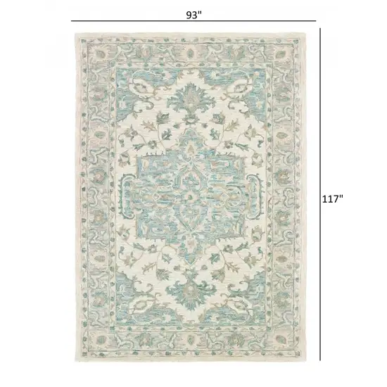 Turquoise and Cream Medallion Area Rug Photo 6