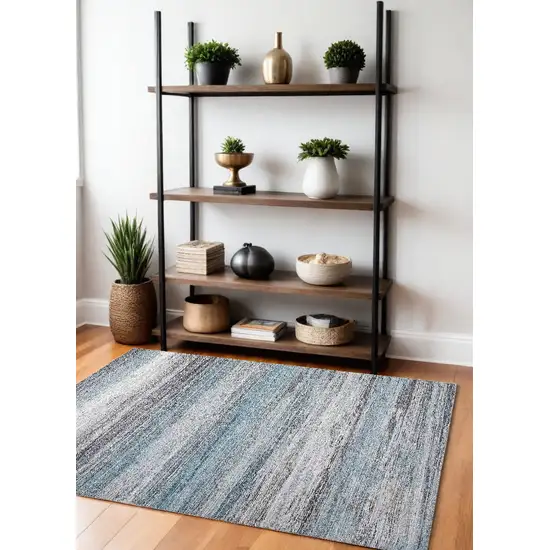 Turquoise and Gray Abstract Stain Resistant Area Rug Photo 1