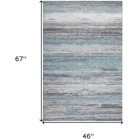 Turquoise and Gray Abstract Stain Resistant Area Rug Photo 4