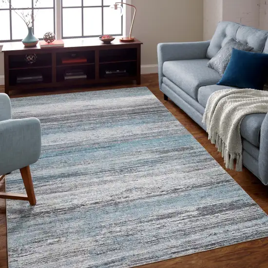 Turquoise and Gray Abstract Stain Resistant Area Rug Photo 6