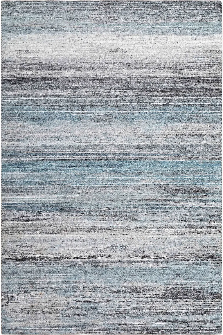 Turquoise and Gray Abstract Stain Resistant Area Rug Photo 5