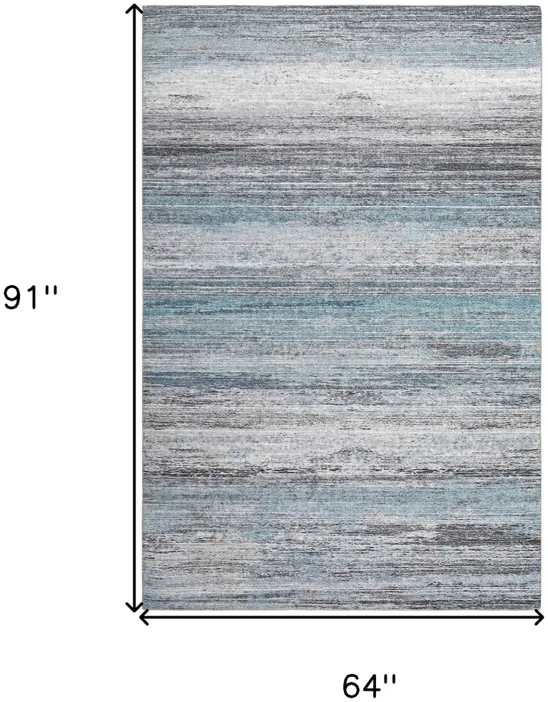 Turquoise and Gray Abstract Stain Resistant Area Rug Photo 4