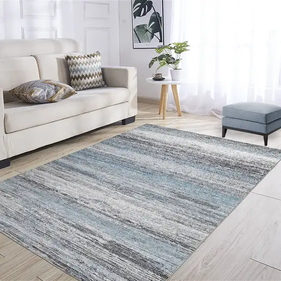 Turquoise and Gray Abstract Stain Resistant Area Rug Photo 3