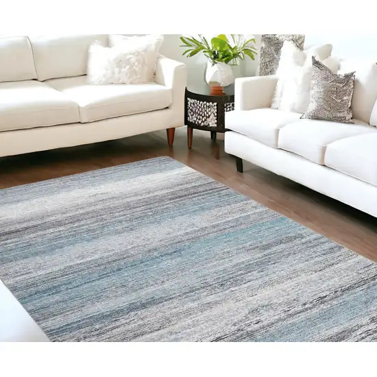 Turquoise and Gray Abstract Stain Resistant Area Rug Photo 2