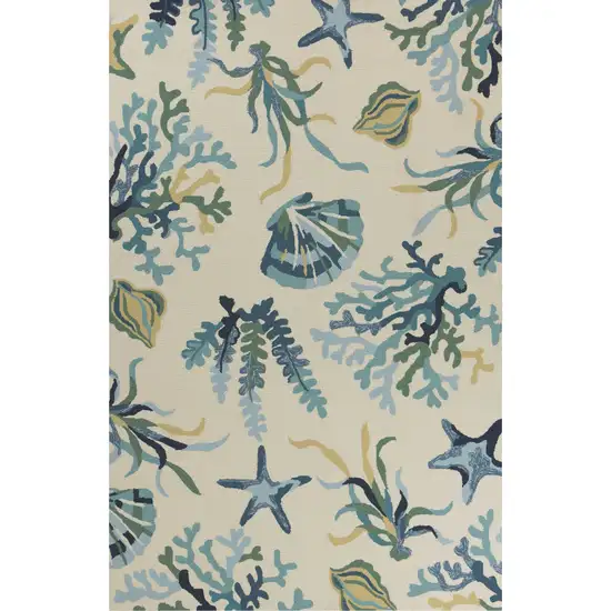 Ivory and Blue Seashell and Coral Hand Tufted Area Rug Photo 2