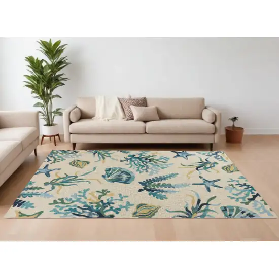 Uv Treated Polypropylene Ivory Or Blue Area Rug Photo 2