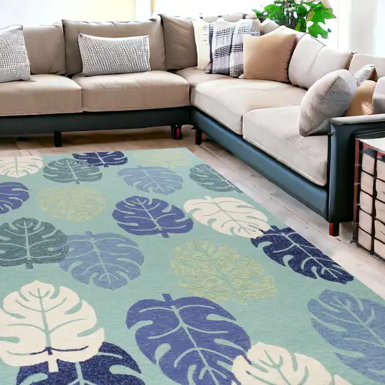 Uv Treated Polypropylene Turquoise Area Rug Photo 1