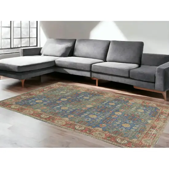 Vibrant Traditional Style Blue And Red Design Area Rug Photo 1