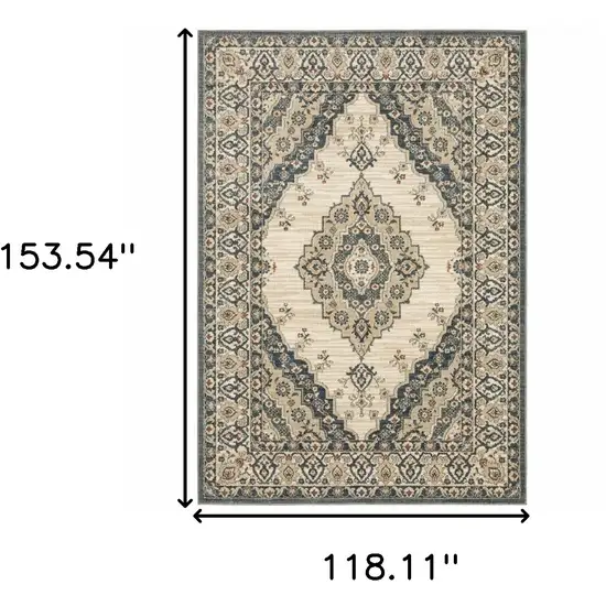 Vintage Beige and Blue Indoor Area Rug Photo 6