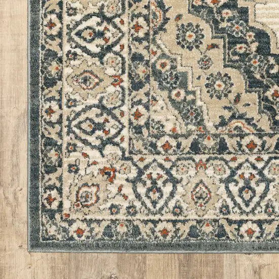 Vintage Beige and Blue Indoor Area Rug Photo 2