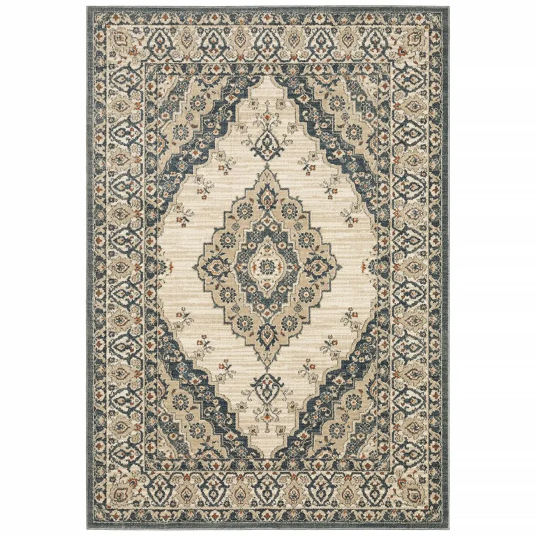 Vintage Beige and Blue Indoor Area Rug Photo 1