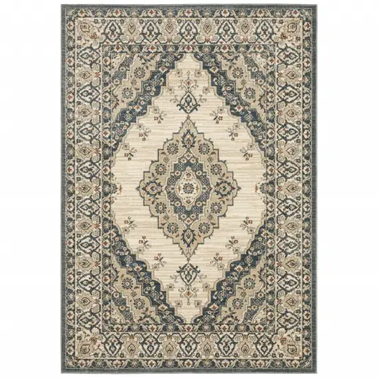 Vintage Beige and Blue Indoor Area Rug Photo 1