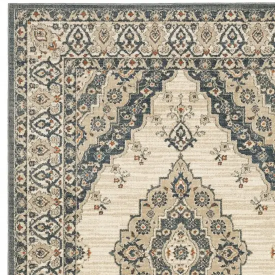 Vintage Beige and Blue Indoor Area Rug Photo 4