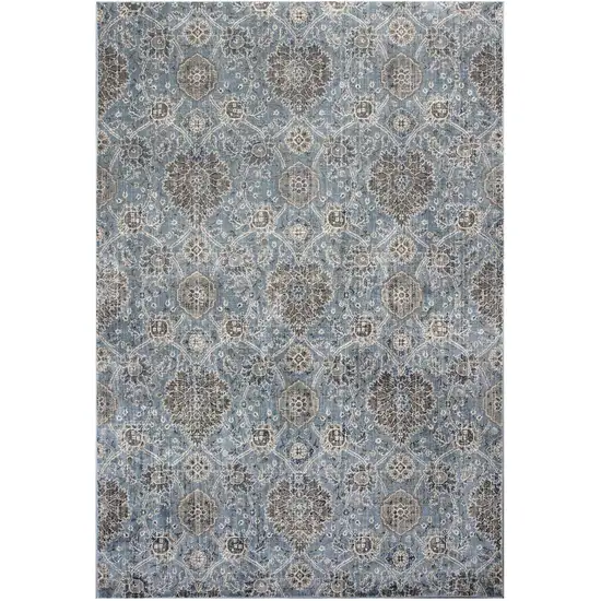 Slate Blue Damask Area Rug Photo 1