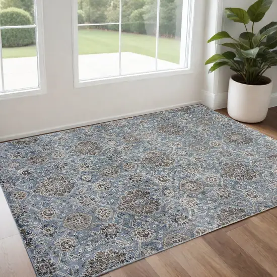 Viscose Ivory Or Blue Accent Rug Photo 1