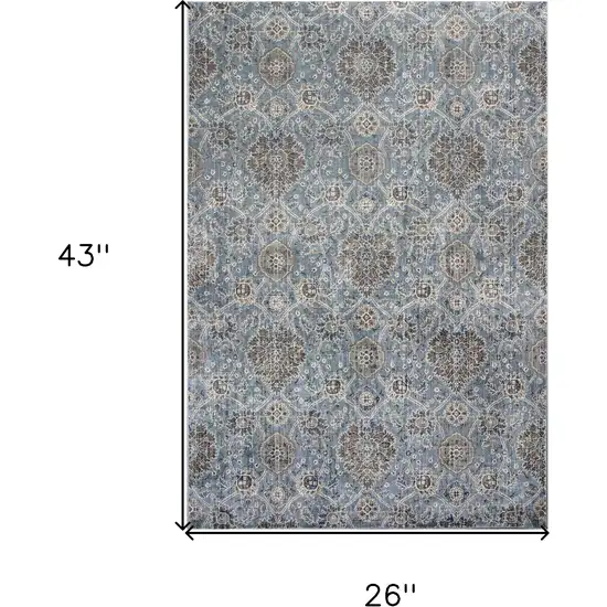 Viscose Ivory Or Blue Accent Rug Photo 3