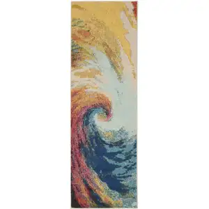 Photo of Wave Abstract Power Loom Non Skid Runner Rug