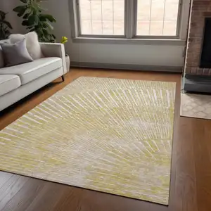 Photo of Wheat Abstract Washable Non Skid Indoor Outdoor Area Rug