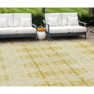 Photo of Wheat And Gold Geometric Washable Indoor Outdoor Area Rug