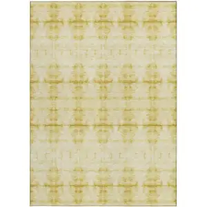 Photo of Wheat And Gold Geometric Washable Indoor Outdoor Area Rug