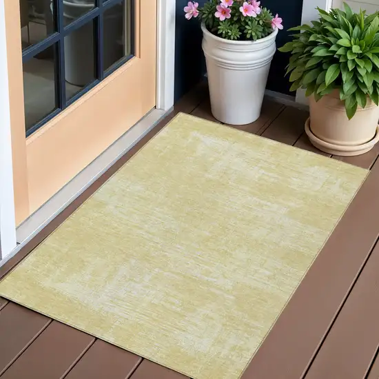 Wheat And Tan Abstract Washable Indoor Outdoor Area Rug Photo 1