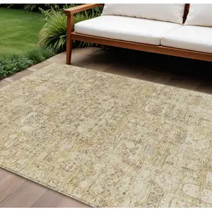 Photo of Wheat Beige And Gray Floral Washable Indoor Outdoor Area Rug