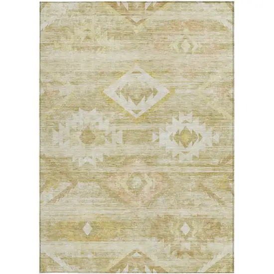 Wheat Gold And Beige Southwestern Washable Indoor Outdoor Area Rug Photo 7