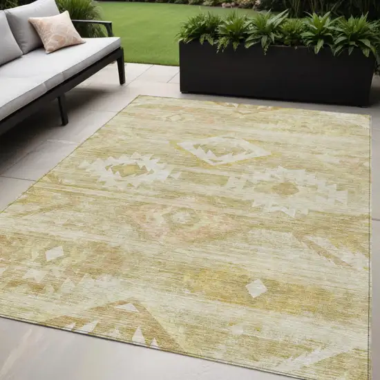 Wheat Gold And Beige Southwestern Washable Indoor Outdoor Area Rug Photo 1