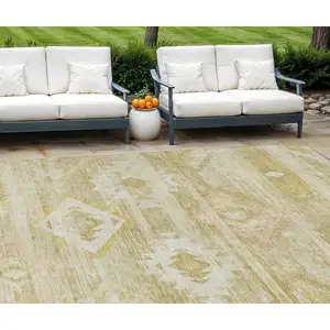 Photo of Wheat Gold And Beige Southwestern Washable Indoor Outdoor Area Rug