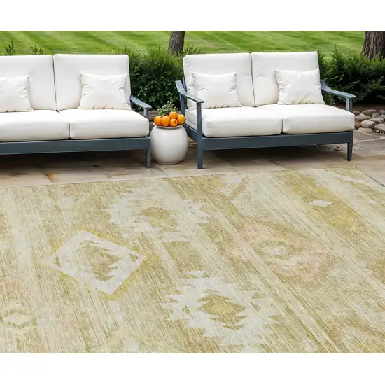 Wheat Gold And Beige Southwestern Washable Indoor Outdoor Area Rug Photo 1