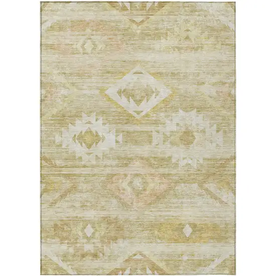 Wheat Gold And Beige Southwestern Washable Indoor Outdoor Area Rug Photo 2