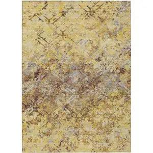 Photo of Wheat Gold And Gray Geometric Washable Indoor Outdoor Area Rug