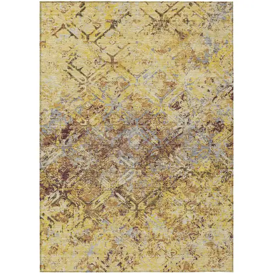 Wheat Gold And Gray Geometric Washable Indoor Outdoor Area Rug Photo 1