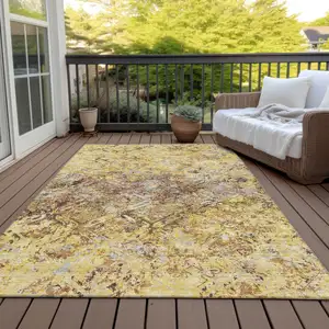 Photo of Wheat Gold And Gray Geometric Washable Indoor Outdoor Area Rug