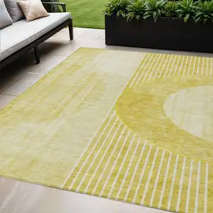 Photo of Wheat Gold And Ivory Geometric Washable Indoor Outdoor Area Rug