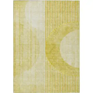 Photo of Wheat Gold And Ivory Geometric Washable Indoor Outdoor Area Rug