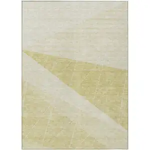 Photo of Wheat Gold And Ivory Geometric Washable Indoor Outdoor Area Rug