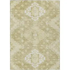 Photo of Wheat Gold And Ivory Medallion Washable Indoor Outdoor Area Rug