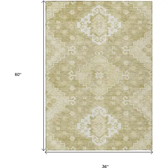 Wheat Gold And Ivory Medallion Washable Indoor Outdoor Area Rug Photo 3