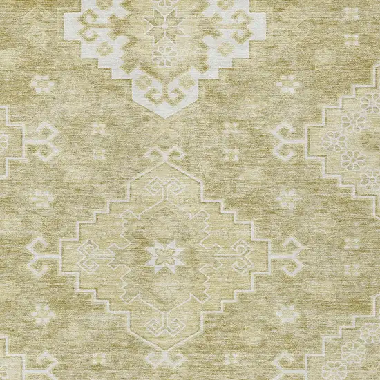 Wheat Gold And Ivory Medallion Washable Indoor Outdoor Area Rug Photo 6