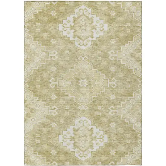 Wheat Gold And Ivory Medallion Washable Indoor Outdoor Area Rug Photo 2